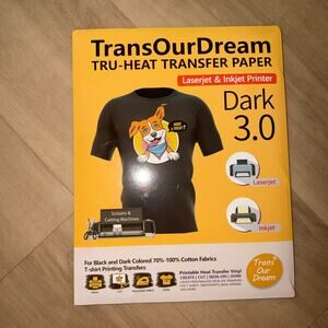 TransOurDream Dark 3.0 Heat Transfer Paper LaserJet Inkjet Dark Fabrics NEW